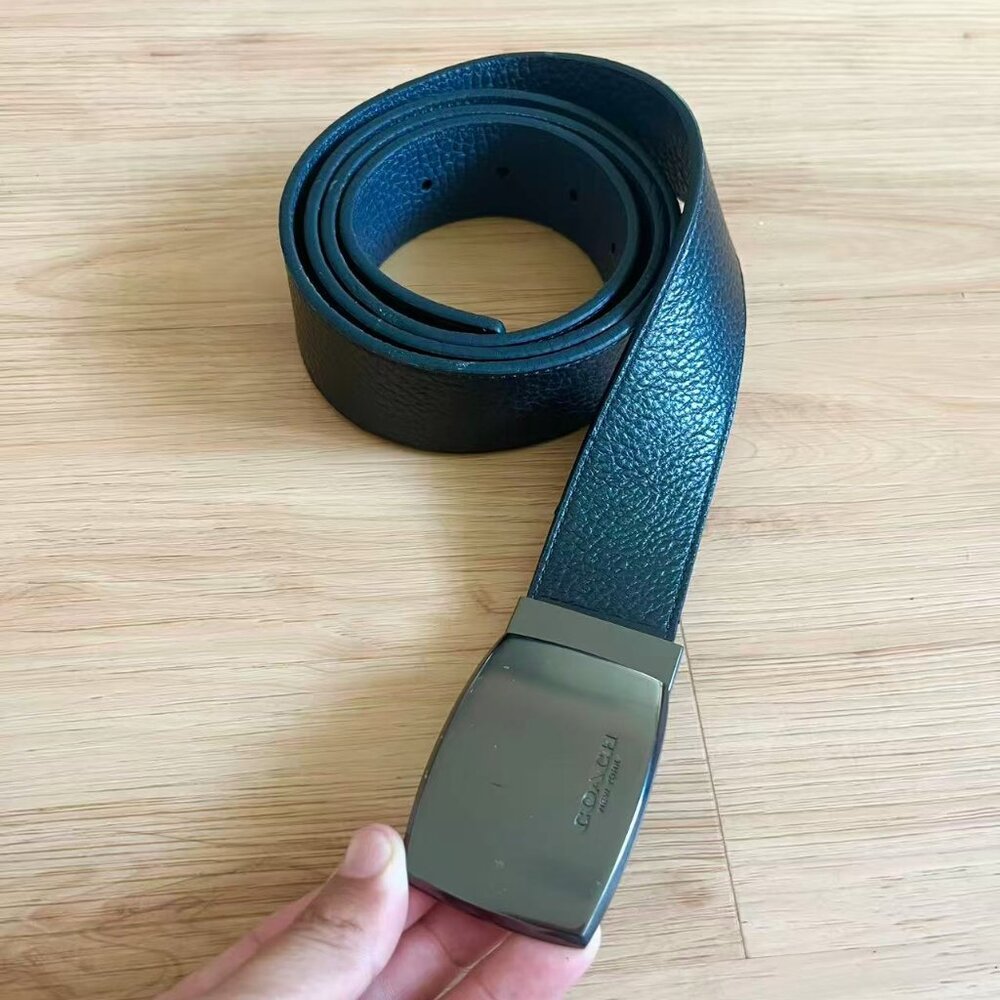 Coach Black leather Plaque Buckle Cut To Size Reversible Belt, 38 Mm